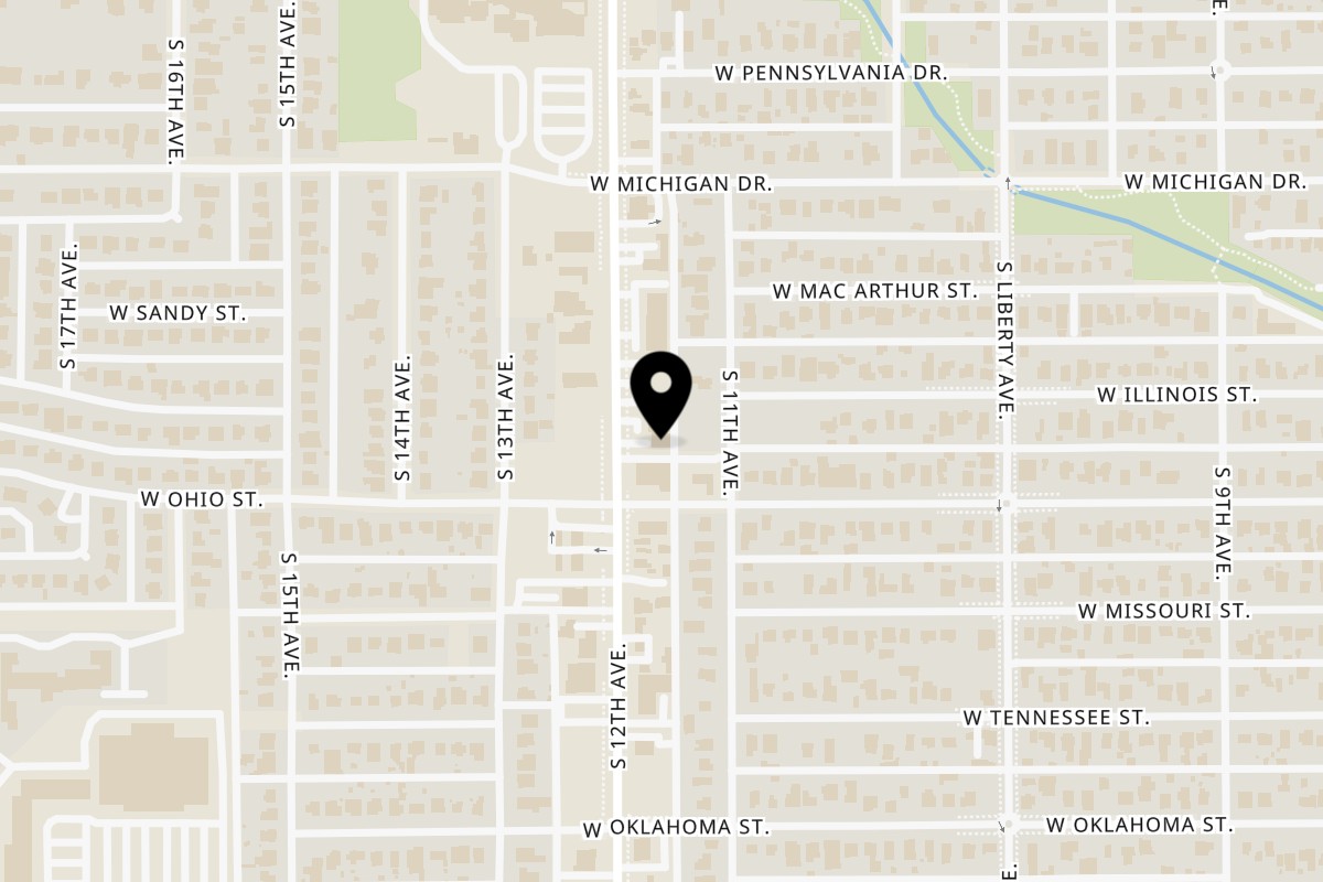 Map showing the location of Rollies Mexican Patio Rollies Mexican Patio on 4573 S 12th Ave in Tucson